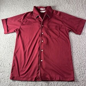 Vintage 70s 80s Idletime Burgundy Short‎ Sleeve Rockabilly Buttonup Shirt Large